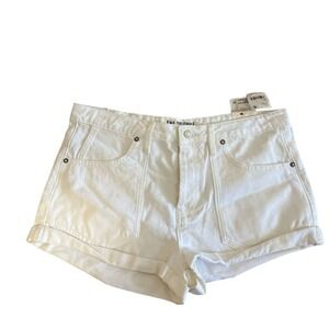 We The Free White Denim Shorts Cuffed High Waist Pockets Casual Size 31‎